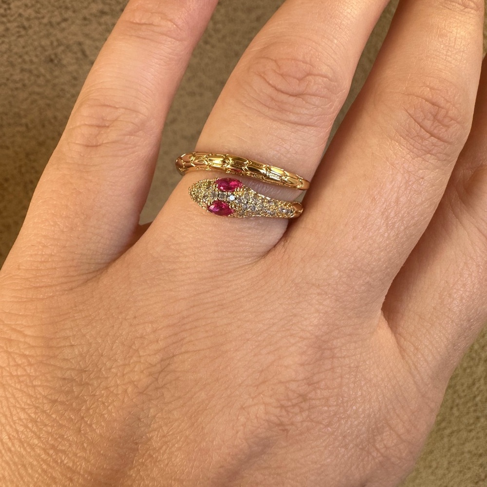 Gold Snake Serpenti Ring with Red and White Details - Picture 4 of 4
